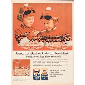 1959 Quaker Oats for Breakfast Vintage Print Ad Sisters Alpine Sweater Wall Art